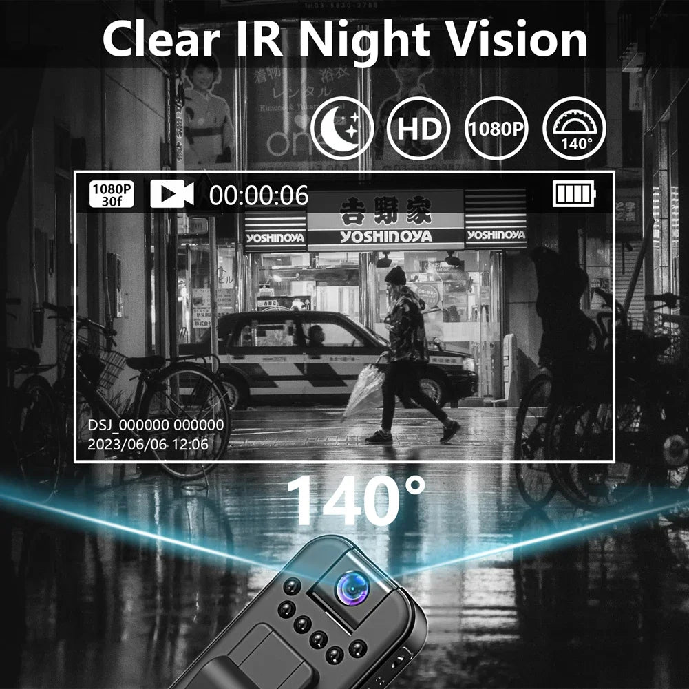 HD 1080P Miniature Camcorder Small Body Camera Police Body Cam with Back Clip Infrared Night Vision Video Surveillance Camcorder