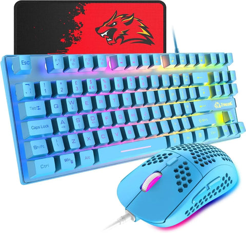 Gaming Keyboard and Mouse Combo,88 Keys Compact Rainbow Backlit Keyboard,RGB Backlit 6400 DPI Lightweight Honeycomb Shell Mouse