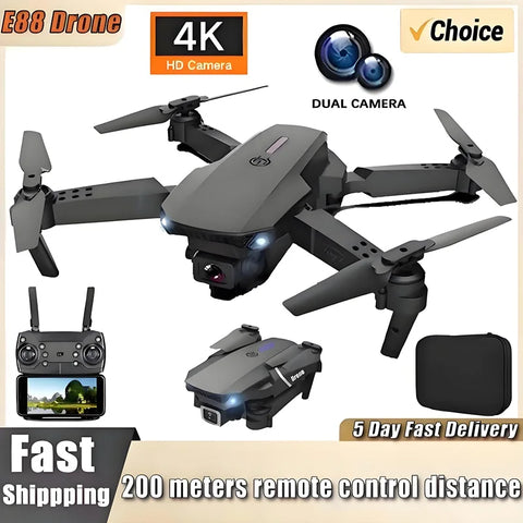 2025 New E88 WIFI FPV Drone Quadcopter With Wide Angle HD 4K Camera Height Hold RC Foldable Quadcopter Drones UAV Gifts Toys