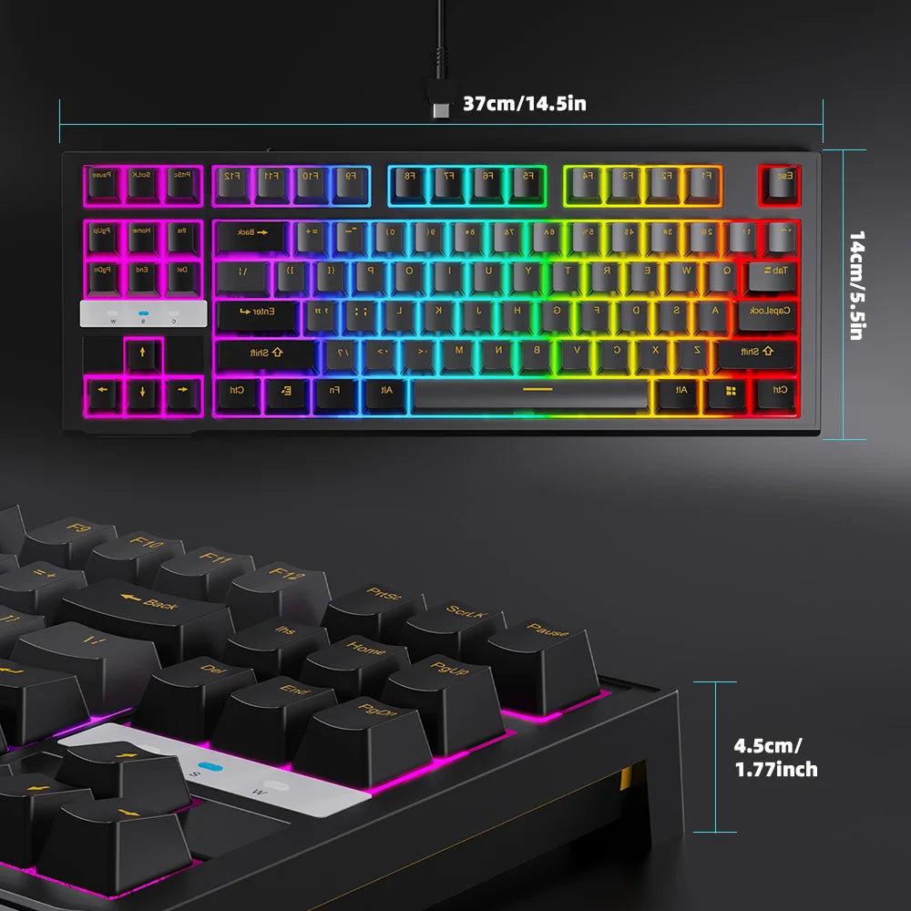 NPET 87 Keys RGB Mechanical Keyboard, Wired 20+ Backlit Modes, Ergonomic Hot Swappable Design, Suitable For Gaming And Office