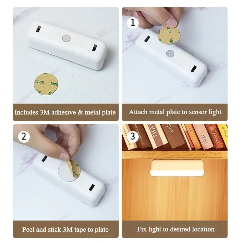 LED Motion Sensor Night Light Magnetic USB Rechargeable for Wardrobe Cabinet Bedroom Bathroom Hallway Closet Smart Lighting