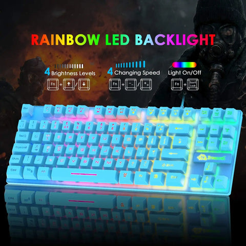 Gaming Keyboard and Mouse Combo,88 Keys Compact Rainbow Backlit Keyboard,RGB Backlit 6400 DPI Lightweight Honeycomb Shell Mouse