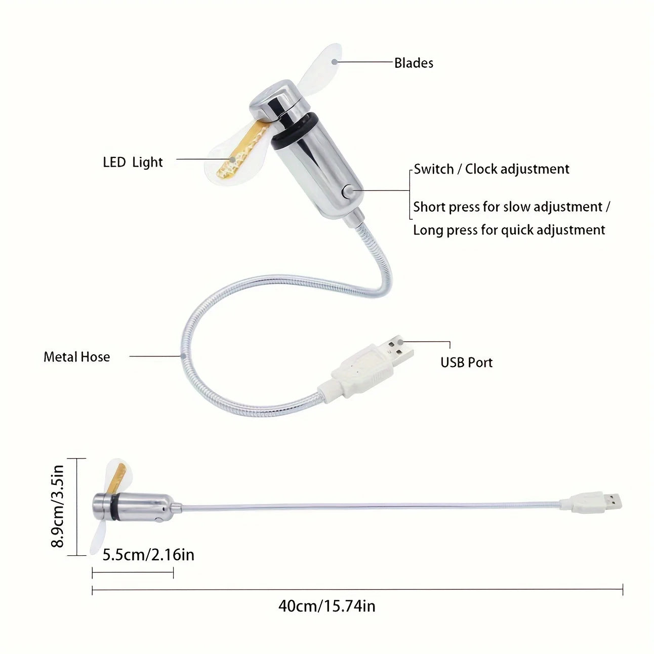 1ps USB Fan Portable with LED Time Display Mini Flexible Cooling Fan Is Very Suitable for Desktop Computers Laptops Tablets