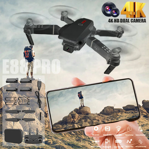 2025 E88 New HD Dual Camera Dron-Ultra Long Life 4K Video Capability, FPV Live Feed, App - Controlled RC Quadcopter for Adults