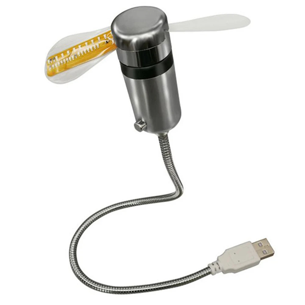 Metal Mini Fan Real Time Display Clock Fans DC 5V Small Night Light USB Powered Mini Cooling Flashing Fan for Laptop PC Notebook