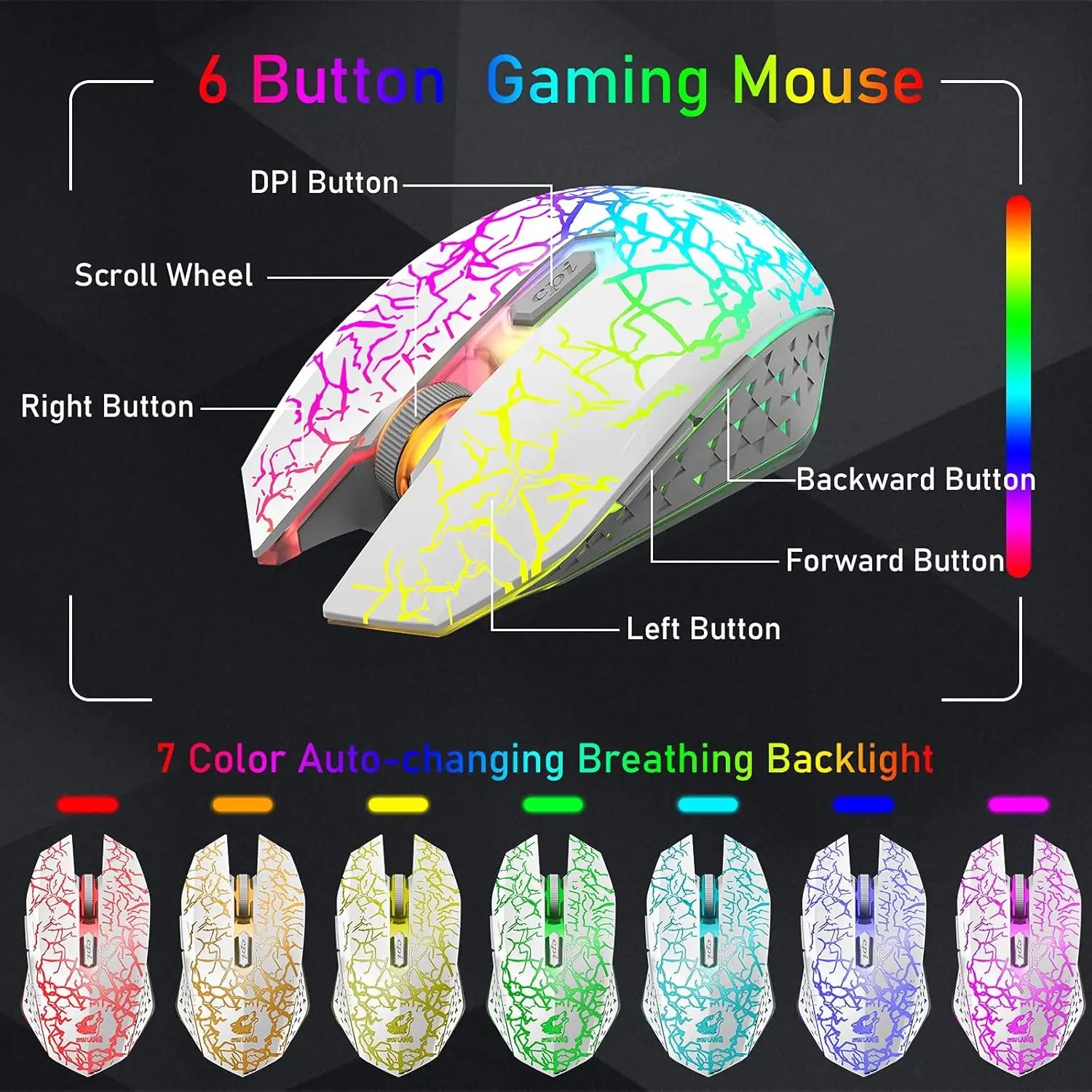 T61 Wireless Gaming Keyboard and Mouse Combo, Ergonomic 61 Key Rainbow LED Backlight Rechargeable 4000mAh Battery Mouse Pad