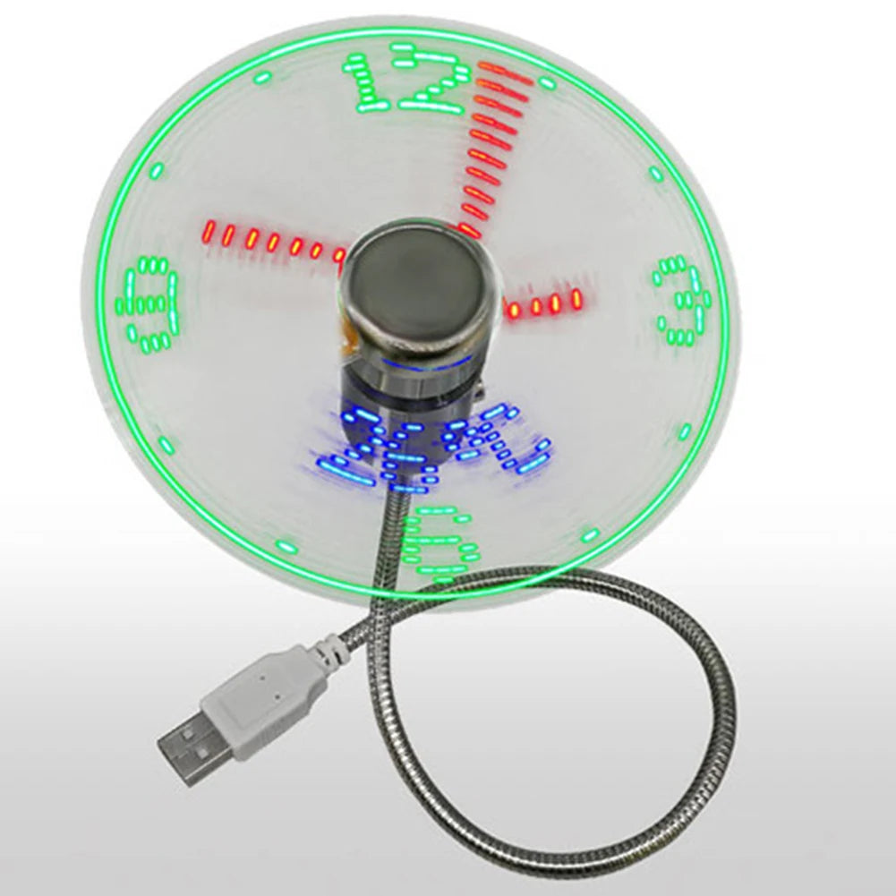 Metal Mini Fan Real Time Display Clock Fans DC 5V Small Night Light USB Powered Mini Cooling Flashing Fan for Laptop PC Notebook