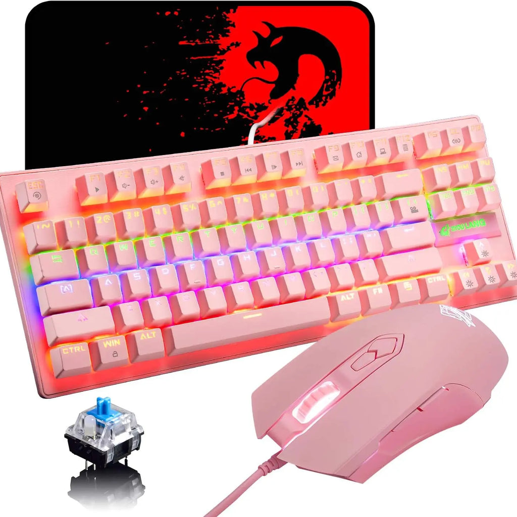 MAMBASNAKE x ZIYOU LANG Wired K2 Pink blue Switch gaming keyboard and mouse set gaming keyboard and mouse set Mini 87 Keys