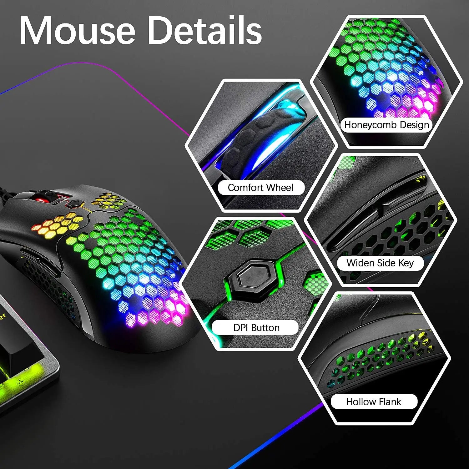 MAMBANAKE x ZIYOUANG AK33 Gaming Keyboard,M5 Mouse,Rainbow LED Backlit Mechanical Keyboard