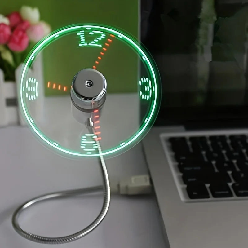 1ps USB Fan Portable with LED Time Display Mini Flexible Cooling Fan Is Very Suitable for Desktop Computers Laptops Tablets