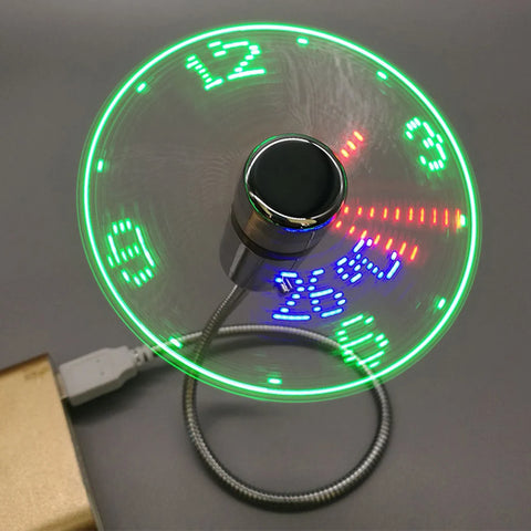 Metal Mini Fan Real Time Display Clock Fans DC 5V Small Night Light USB Powered Mini Cooling Flashing Fan for Laptop PC Notebook