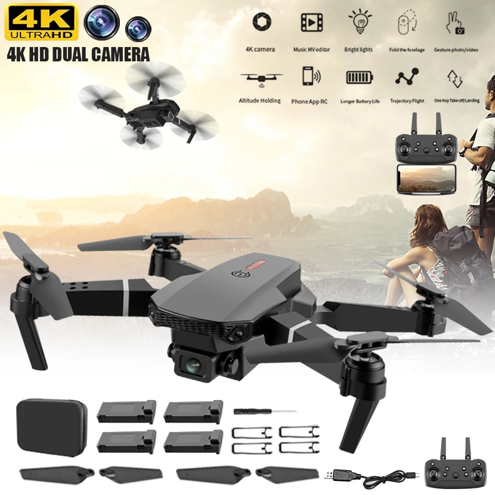 2025 E88 New HD Dual Camera Dron-Ultra Long Life 4K Video Capability, FPV Live Feed, App - Controlled RC Quadcopter for Adults