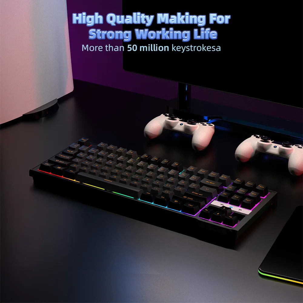 NPET 87 Keys RGB Mechanical Keyboard, Wired 20+ Backlit Modes, Ergonomic Hot Swappable Design, Suitable For Gaming And Office