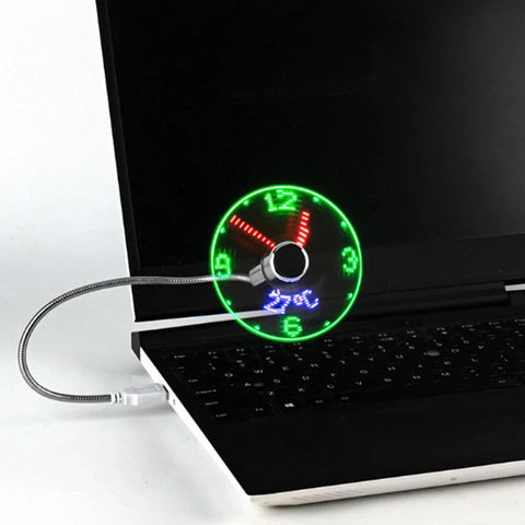 Metal Mini Fan Real Time Display Clock Fans DC 5V Small Night Light USB Powered Mini Cooling Flashing Fan for Laptop PC Notebook