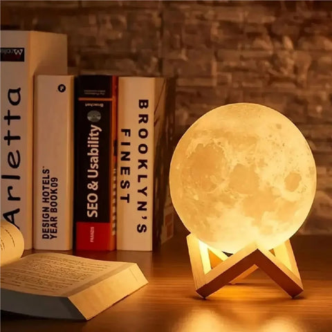 1PC LED 3D Printing Moon Night Lights Warm White Battery Powered Decoration Table Lamp,Atmosphere Lightting For Room Decor&Gifts