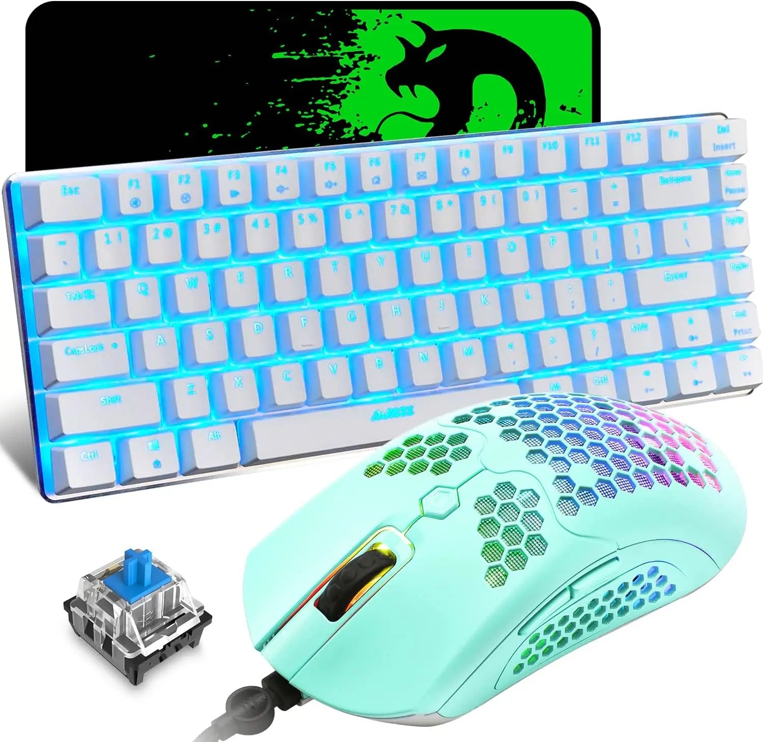 ZIYOU LANG Wired Gaming Keyboard and Mouse Combo,Blue LED Backlit Mechanical Keyboard