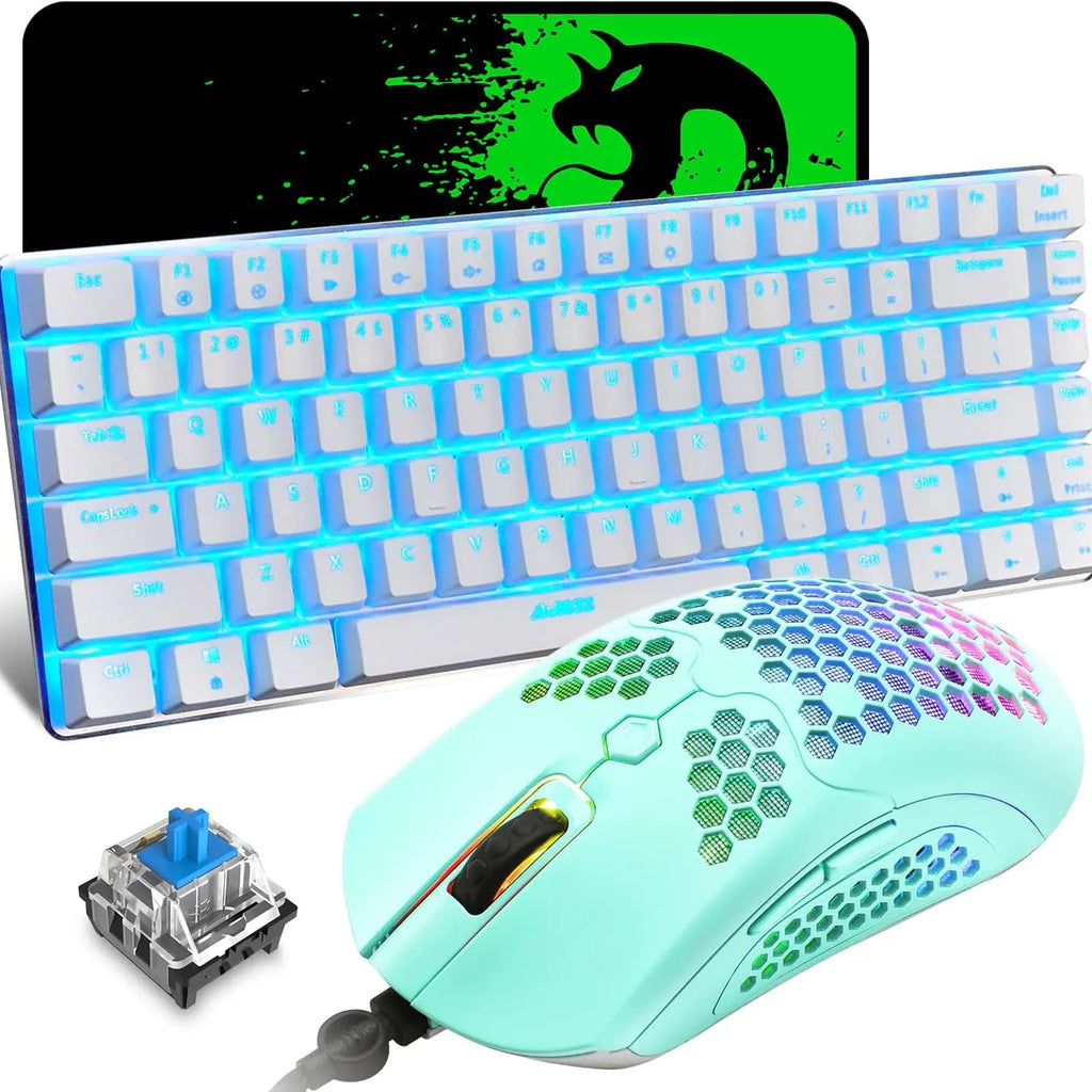 ZIYOU LANG Wired Gaming Keyboard and Mouse Combo,Blue LED Backlit Mechanical Keyboard