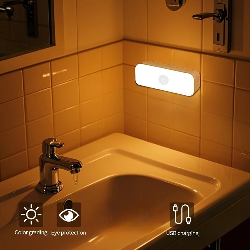 LED Motion Sensor Night Light Magnetic USB Rechargeable for Wardrobe Cabinet Bedroom Bathroom Hallway Closet Smart Lighting