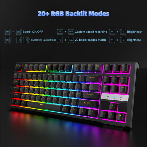 NPET 87 Keys RGB Mechanical Keyboard, Wired 20+ Backlit Modes, Ergonomic Hot Swappable Design, Suitable For Gaming And Office