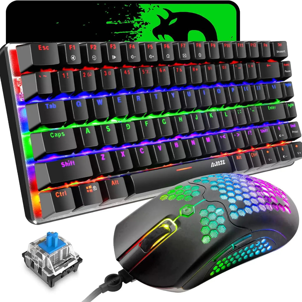 MAMBANAKE x ZIYOUANG AK33 Gaming Keyboard,M5 Mouse,Rainbow LED Backlit Mechanical Keyboard